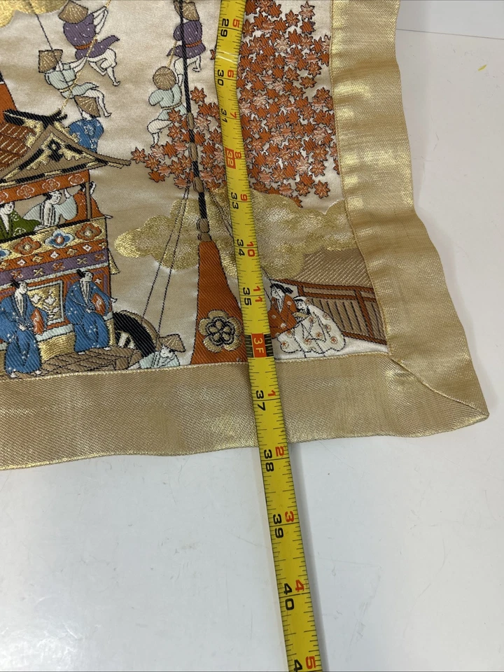 Tapiz bordado japonés colgante de pared 3 pies seda multicolor/oro borde (B1) Foto 4 de 4