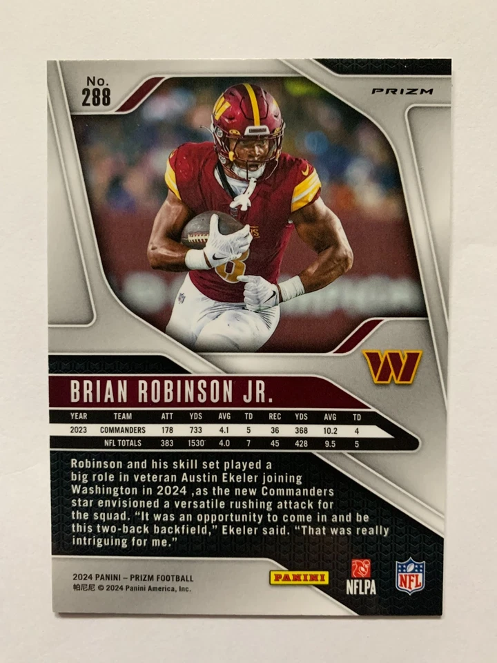 BRIAN ROBINSON JR. RED SPARKLE  2024 PANINI PRIZM FOOTBALL COMMANDERS - Image 2 of 2