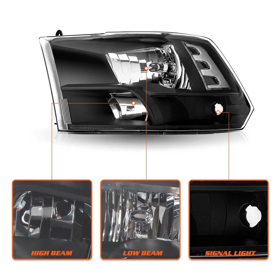 Headlights Assembly for 2009-2018 Dodge Ram 1500 2500 3500 Black Quad Headlamps Foto 4 de 4