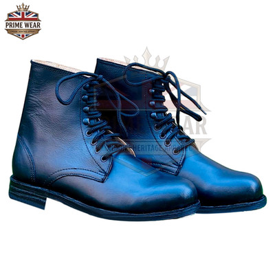 Men s Black Genuine Leather Ankle Boots Handmade Lace Up Casual Combat Shoes