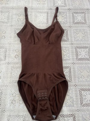 Brown Bodysuit S Women Adjustable Straps Ribbed Nylon Blend Snap Closure Size S