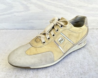 Nero Giardini Vintage Style Textured Ivory Leather & Suede Sneakers EU 42/ US 9