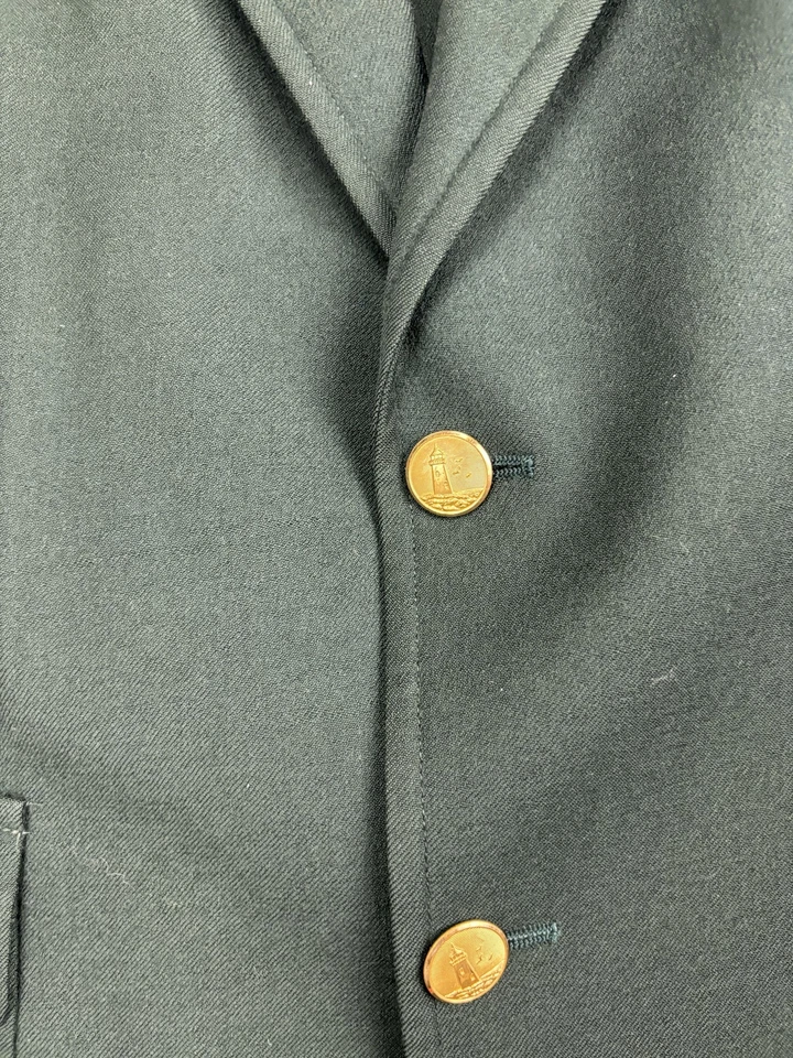 Lands' End Blazer Mens 42R Large Green 100% Wool Charter Collection Gold Buttons - Image 3 of 4