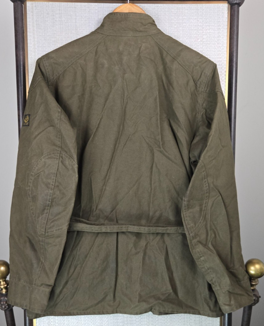 BELSTAFF GOLD Mens Size 44 Medium Oilskin Waxed Jacket Belted Green Zip Corduroy image 6