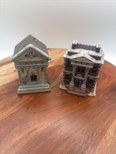 VINTAGE Lot of 2 Ceramic Halloween Village Haunted House Crypt  R.I.P. Building