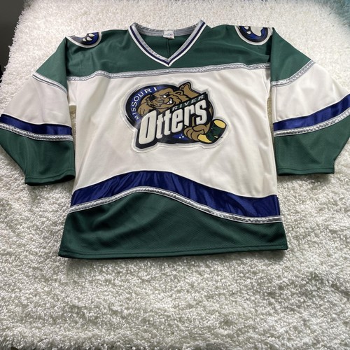 Missouri River Otters Jersey Mens Large White Green Hockey Athletic Minor League