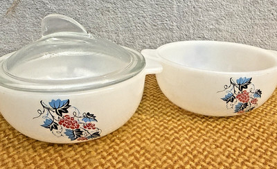 Vintage Phoenix Opalware Traubenmuster Deckel Kasserolle Pixie Schale 1964 Retro