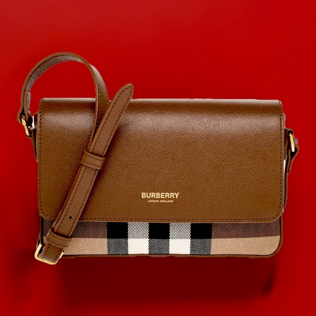 NEW! Brown Burberry Hampshire Small House Check & Leather