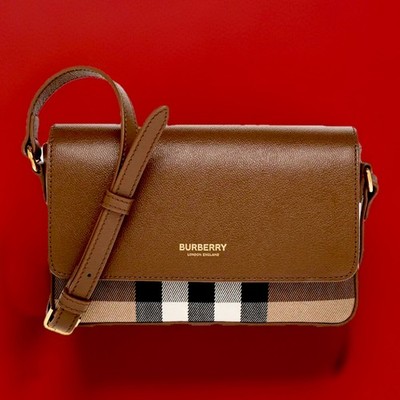 NEW! Brown Burberry Hampshire Small House Check & Leather