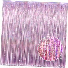 3.2 ft x 8.2 ft Metallic Tinsel Foil Fringe Curtains Party Photo 1 Laser Pink