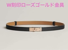 HERMES Kelly Belt Rose Gold Hardware Black Noir W Stamp