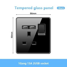 Black Tempered Glass Light Switch Socket 1 or 2 Gang UK Plug Sockets & Switches