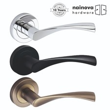 Internal Door Handle Pair Lever on Rose Twirl Twist Curved - Chrome Black Brass