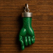 Vintage Malachite Figa Pendant: Sterling Silver Italian Good Luck Charm