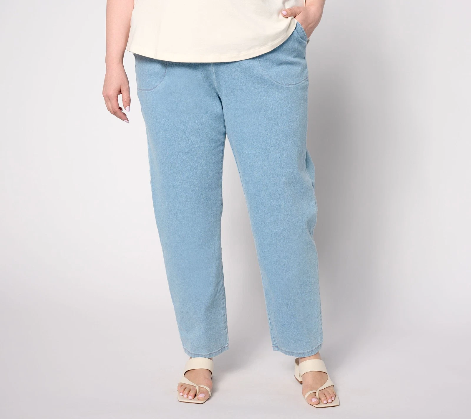 Denim & Co. Women's Pants Sz M Indigo Flat Front Side Pocket Pant Blue A653419