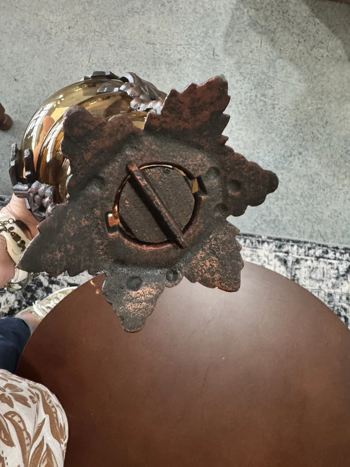 Hand Crafted Blown Caged Art Glass Amber  Light Fixture Globe Grape Vintage 8.75 - Image 4 of 4