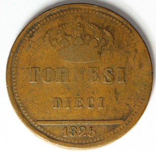 NAPOLI E SICILIA 10 Tornesi 1825 Rame Francesco II. 3818