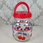 Vintage Glass Pitcher with Cherries - Red Lid, Spout, Handle Anchor Hocking 40oz
