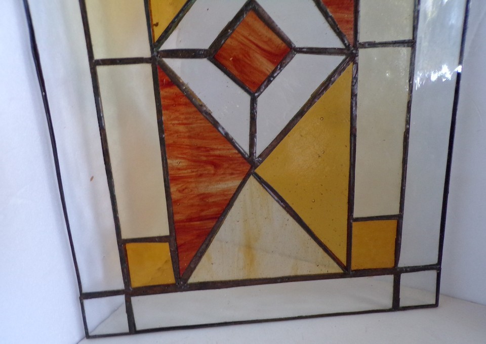 Panel Server Advanced Vintage Leaded Stained Glass Panel Geometric Arts Crafts Amber Shades ...
