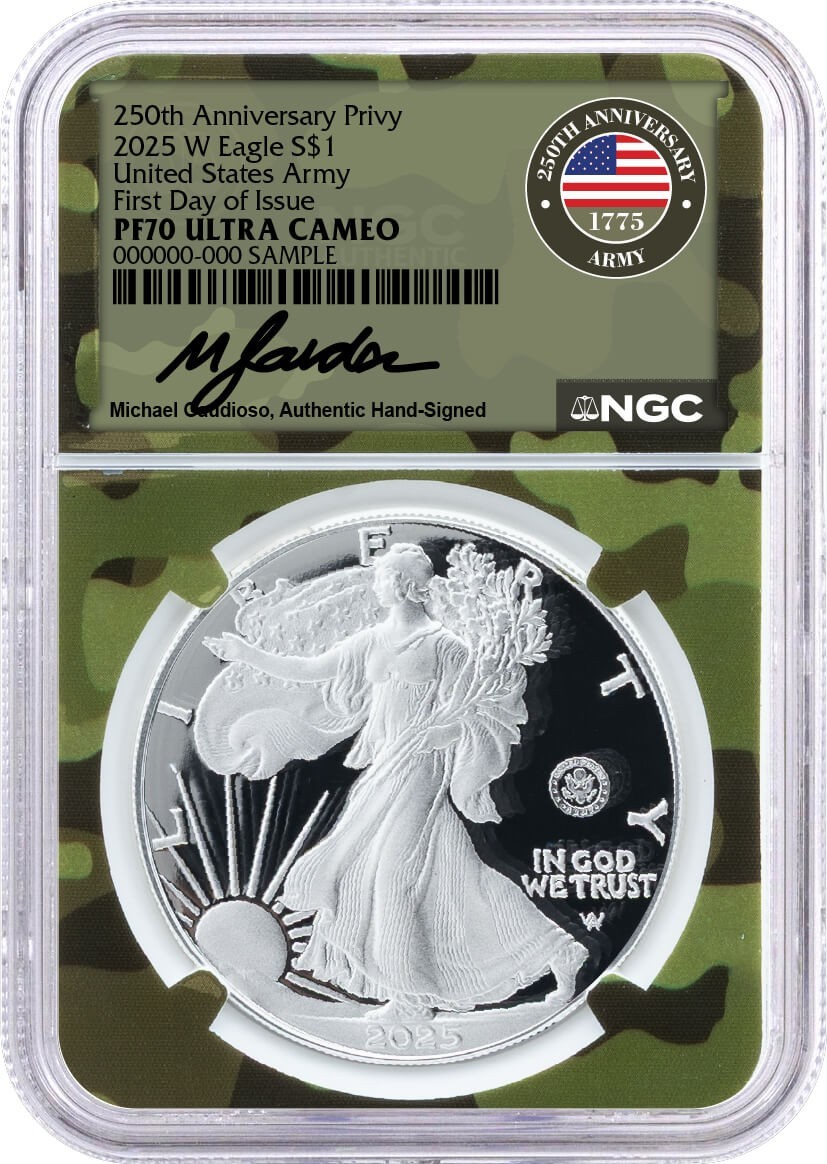 2025 W $1 Silver Eagle 250th Anniv U.S. Army Privy NGC PF70 UCAM