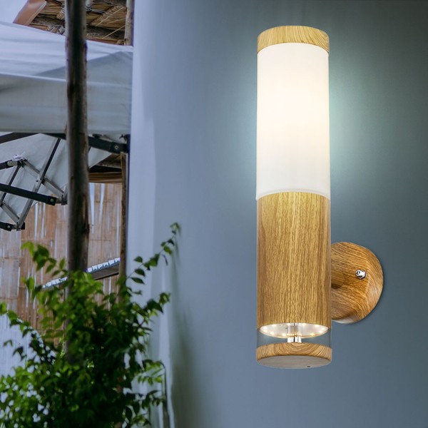 Wandlampe Wandleuchte AußEn Gartenlampe Fackel Holzoptik Edelstahl E27 H 35 Cm-image