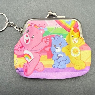 Care Bears Coin Purse Keychain Pink Blue Yellow Rainbow Kiss Clasp Bag