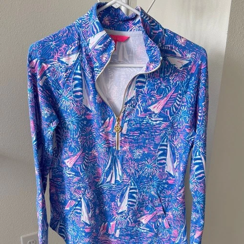 Lilly Pulitzer Blue and Pink Tropical Print Top - product listing photo