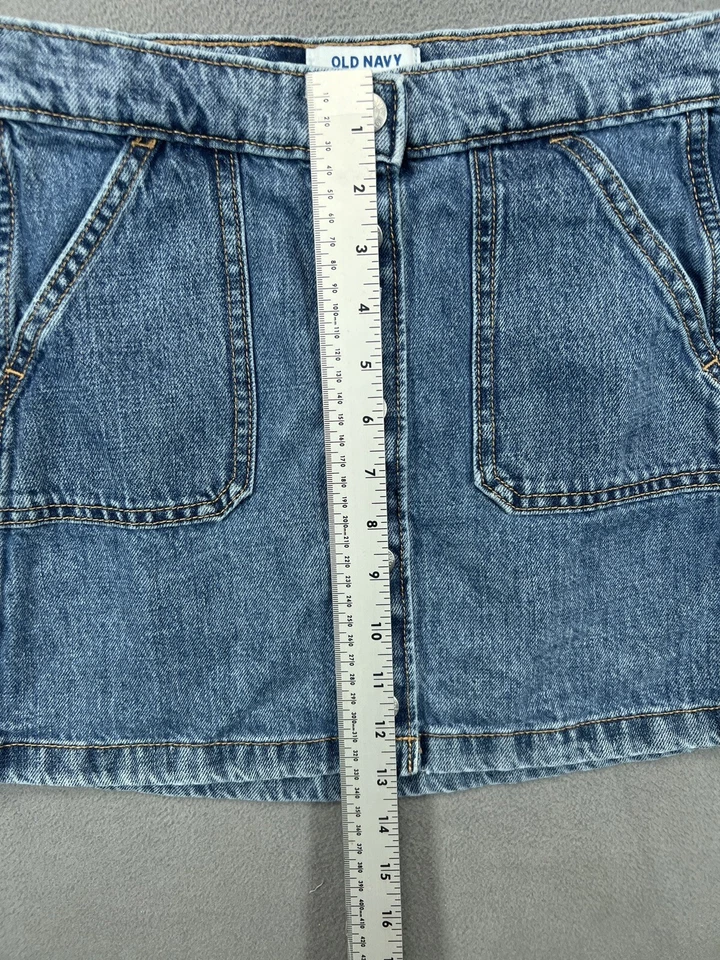 Old Navy 牛仔裙青少年大号 10 12 蓝色牛仔裤扣口袋女孩 — 第 3/4 张图片