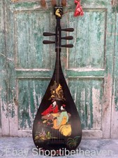 46" China Wood Lacquerware Character Story Guzheng Musical Instrument Statue