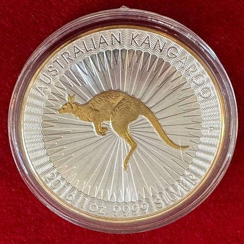 1 Troy OZ .9999 Silver 2016 Perth Mint KANGAROO Coin w/ 24K Gilding by SFS