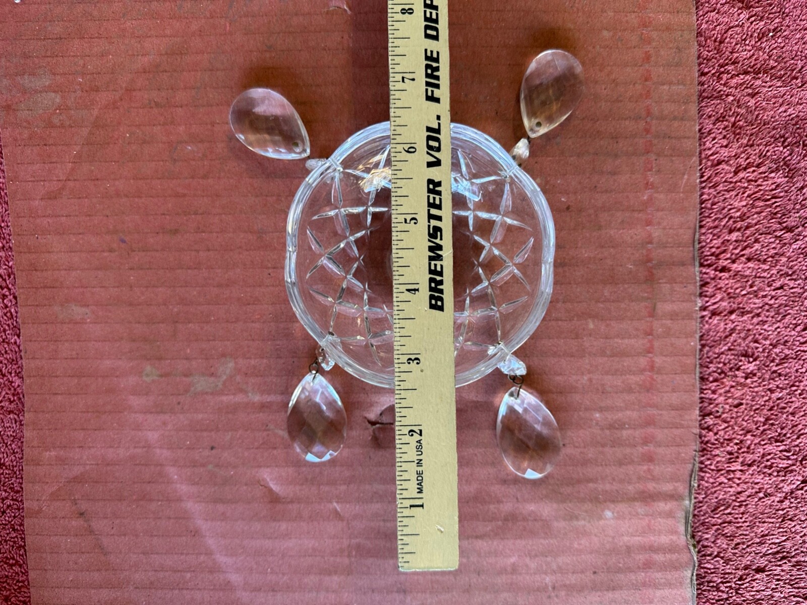 Vintage Crystal Chandelier Bobeche Drip Dish with 4 Tear Shaped Dangles Hole