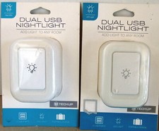 Set of 2 Techup Dual USB Nightlights with 2 Charging Ports LED Lights White NEW