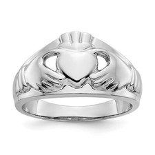 Real 14kt White Gold Ladies Claddagh Ring S:6