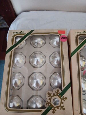 24 Vintage Glass Silver And White Medium Size Christmas Ornaments