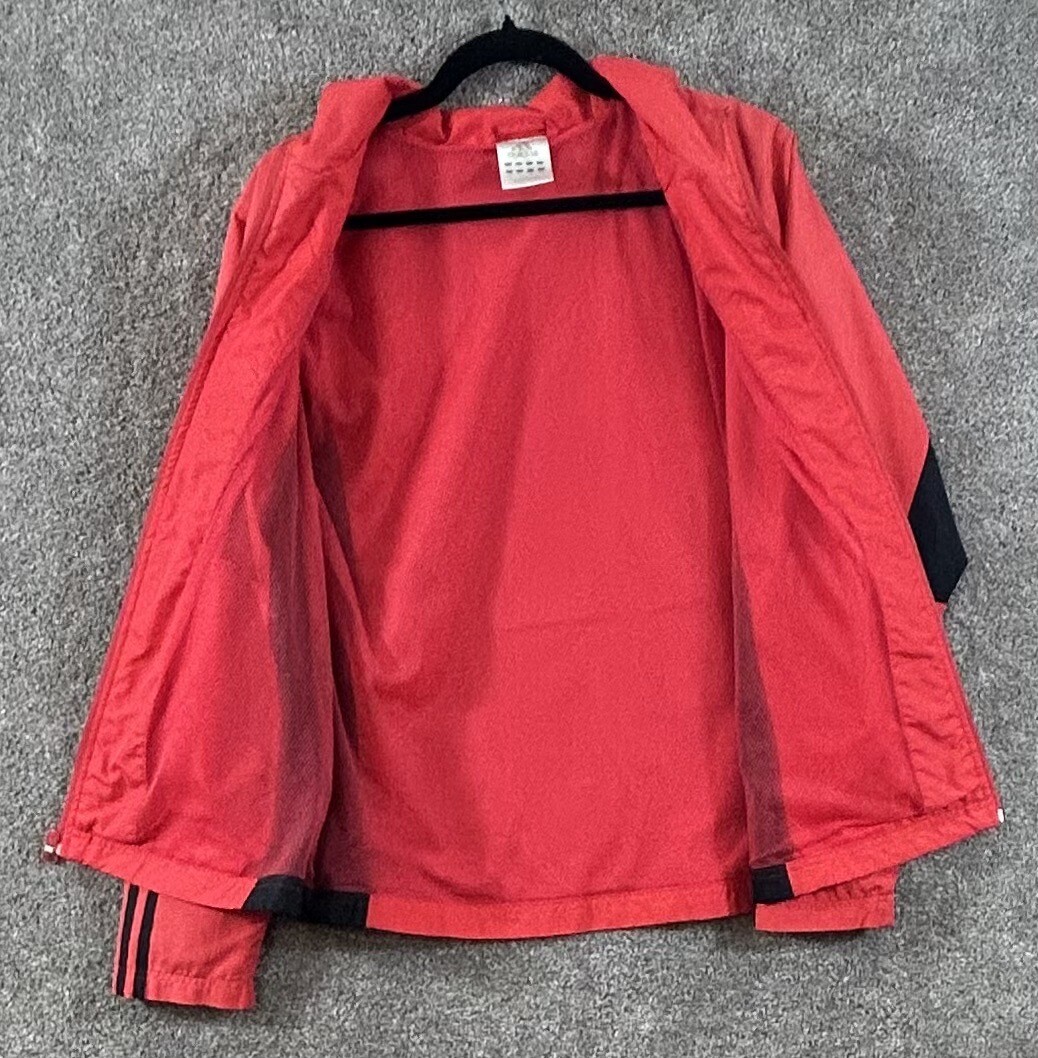 Adidas Jacket Mens Large Red Black 3 Stripe Full Zip