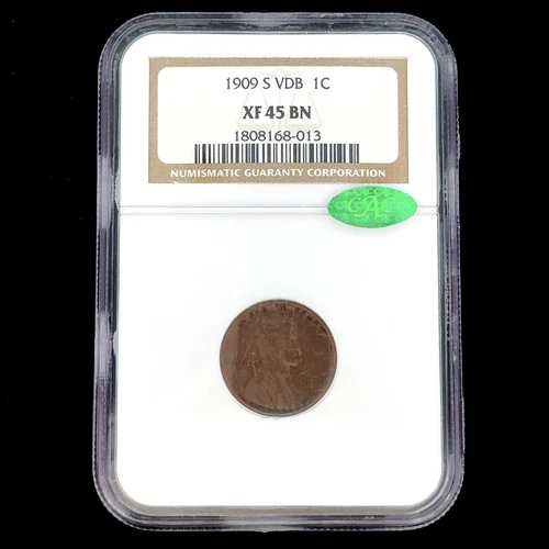 1909 S San Francisco 1C Bronze NGC CAC XF45 BN Key Date VDB Lincoln Wheat Penny
