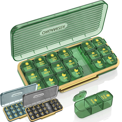 Weekly Pill Box Organizer 7 Day AM PM Organizer Case Medicine Removable Pill Box