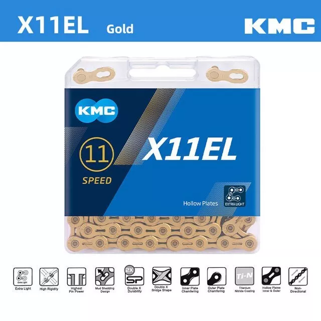 KMC X11EL Ti N Gold 11 Speed Extra Light MTB Bicycle Road Bike Chain 118L BOX