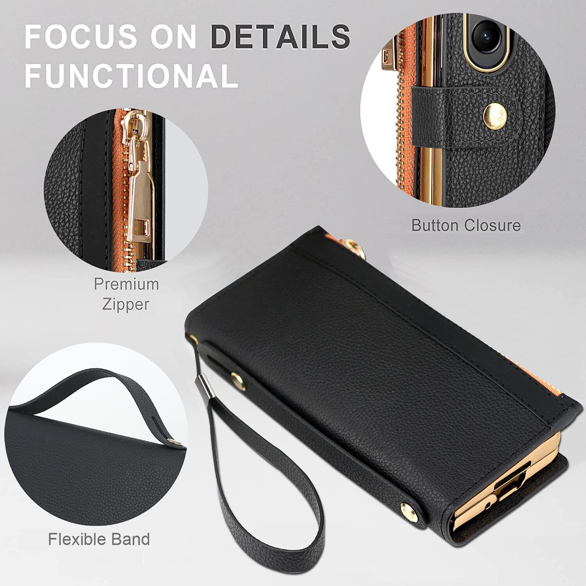 For Samsung Galaxy Z Fold 7/6/5 Zipper Wallet Case with