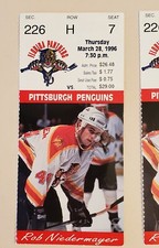 1996 NHL Florida Panthers TICKET STUB LOT OF 2 Mar 28 96 v Pitt. Rob Niedermayer