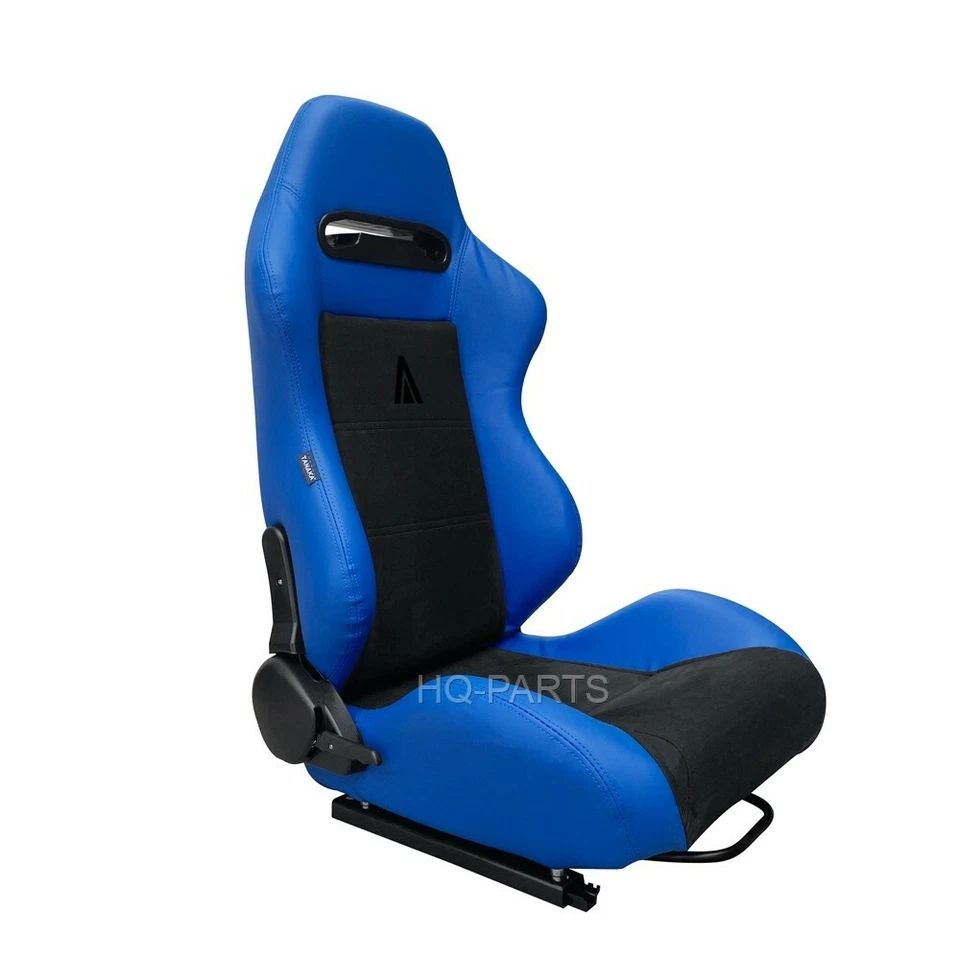 2 X ASIENTO DE CARRERAS AJUSTABLE GAMUZA NEGRA CUERO PVC AZUL TANAKA PARA CHEVY **** Foto 3 de 4