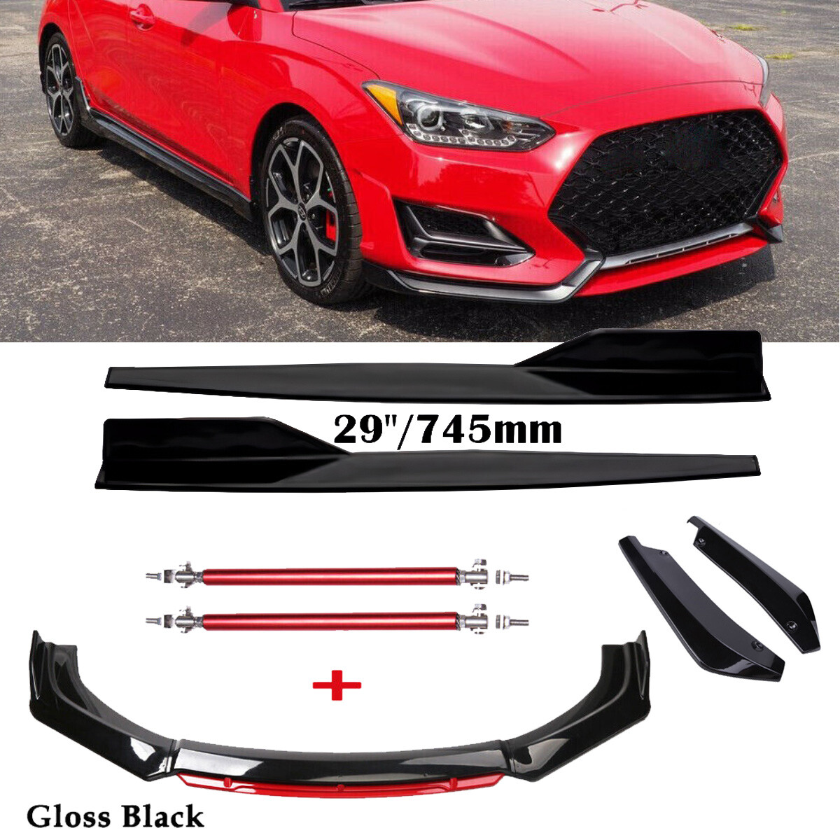 Front Bumper Lip Spoiler Splitter Rear Lip Side Skirt For Hyundai Veloster