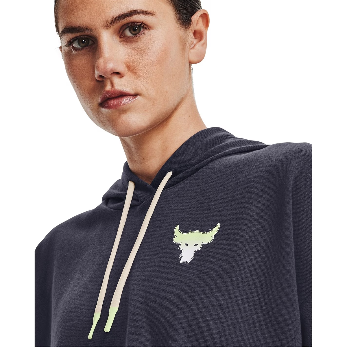 アンダーアーマー レディース パーカー 半袖 Under Armour Women's Project Rock Rival Terry Short Sleeve Hoodie - Tempered Steel Under Armour Women's Project Rock Rival Terry Short Sleeve Hoodie