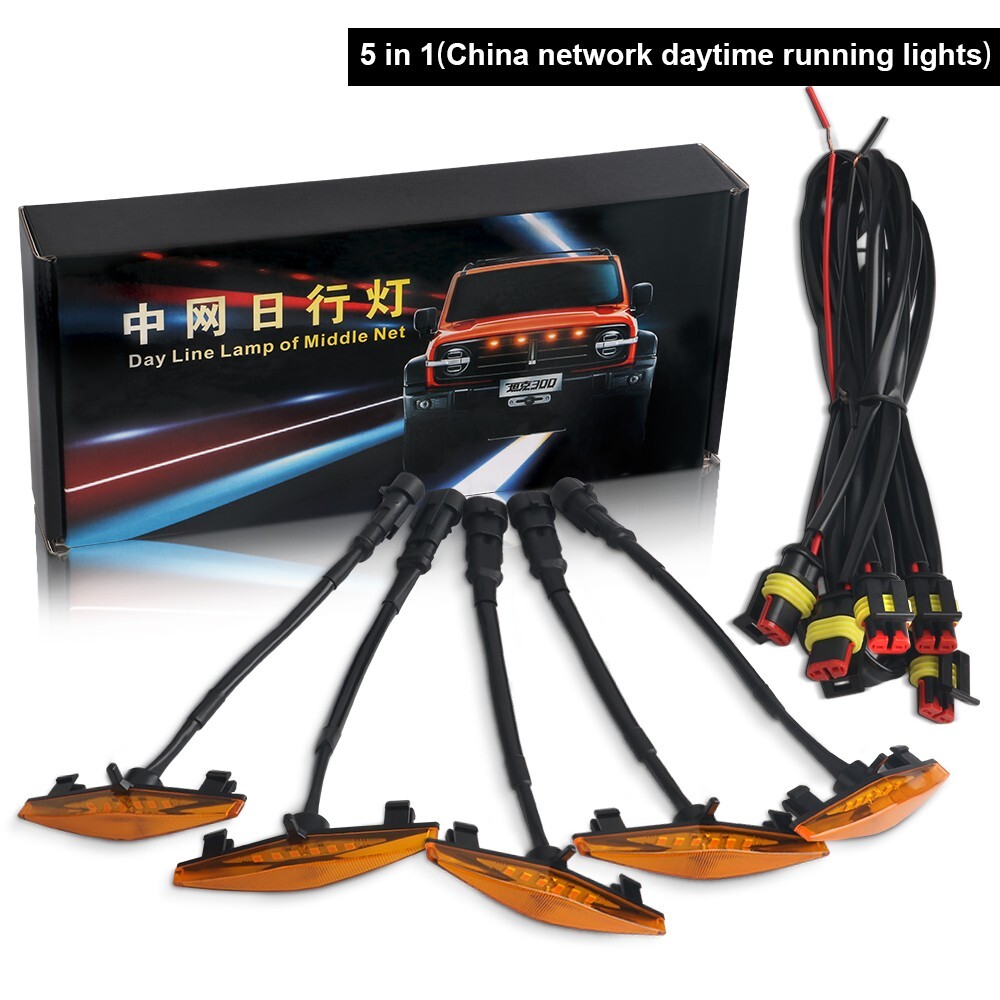 5PCS Raptor Style Amber Grille LED Lights Front For 2014-2021 Toyota 4Runner