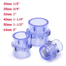 1/2" 2" Transparent UPVC BSP Male Thread Pipe Fitting Straight Connector Adapter