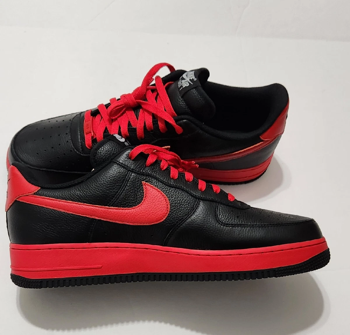 NEW Mens Nike Air Force 1 Leather Black University Red Custom Low
