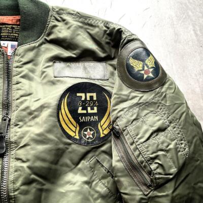 Avirex MA1 Top Gun Flight Jacket Khaki Orange Nylon Shell Vintage