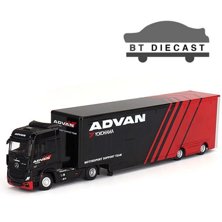 MINI GT MERCEDES BENZ ACTROS with RACING TRANSPORTER 1/64 ADVAN