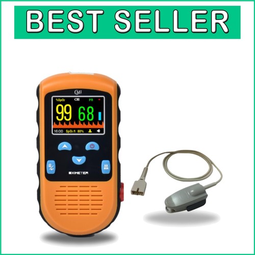 Rechargeable Pulse Oximeter - Adult Finger Sensor with Adjustable Alarm & Case