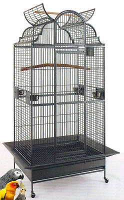 MCAGE Large Elegant Wrought Iron Open/Close Dome Play Top Bird Parrot Cage Seed Guard